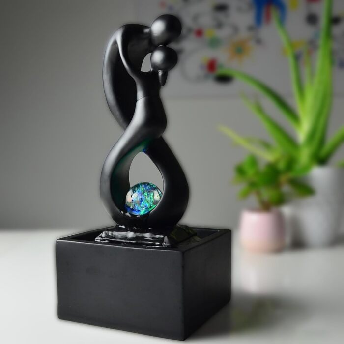 Кімнатний фонтан Zen'Light Amor чорного кольору з LED-підсвічуванням - сучасний декор, знімний елемент, закритий цикл, ротова куля, 31x14x14 см