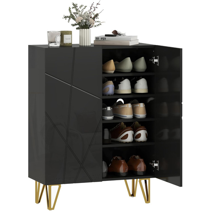 Шафа для взуття HOMCOM з 2 дверцятами, 3 регульовані полиці, на 15-20 пар, чорна, 72 x 31,5 x 95 см
