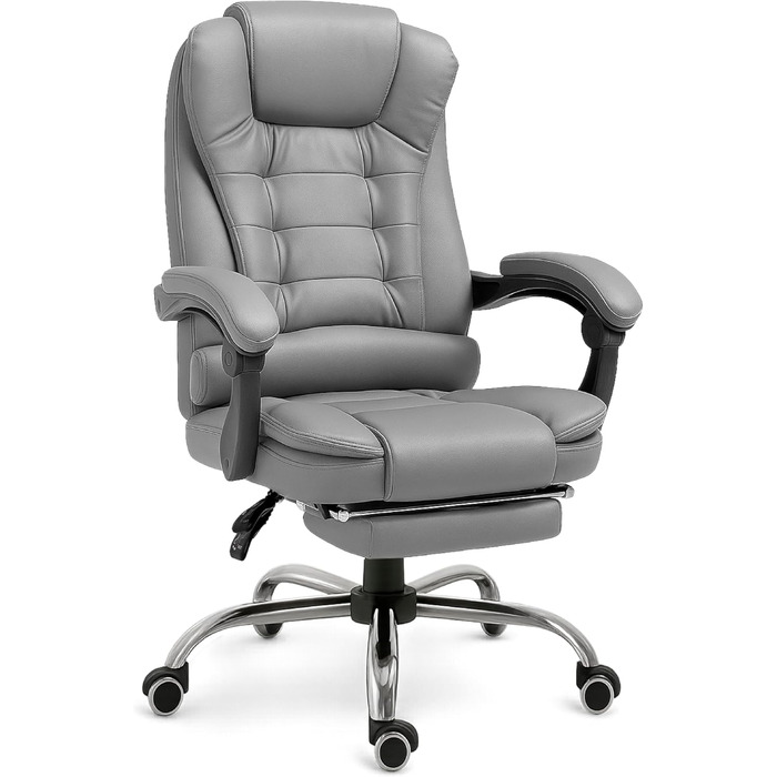 Ергономічне крісло для офісу RMF, регульоване, з підніжкою – зручне та розслаблююче крісло для робочого столу, обертається, регулювання висоти, сіре