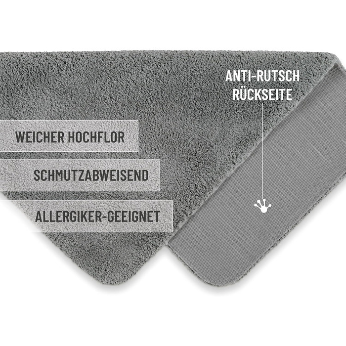 Килимок для ванної кімнати з м'яким пухнастим ворсом, антиковзний, придатний для прання, Porto Azzurro (55 x 65 см, Сірий Сланцевий, 80 x 150 см, прямокутний)