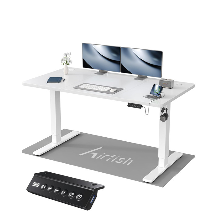 Електричний дитячий стіл Airfish, 80x60 см, регулювання висоти, функція пам'яті, для дому/офісу, стоячи/сидячи (білий)