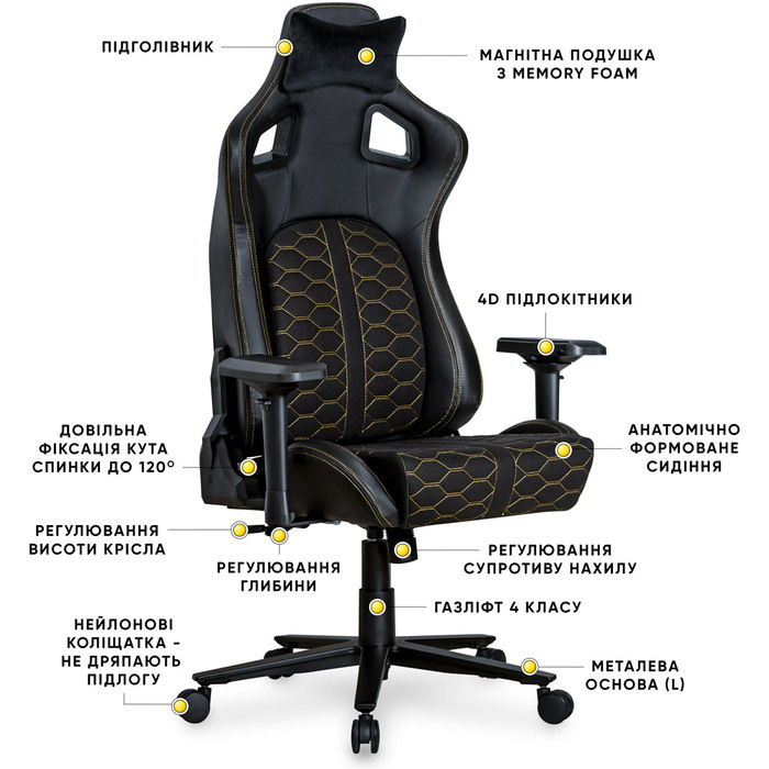 Геймерське крісло Cyberlux Hermes Fabric Black Gold (арт. GM-403 B)