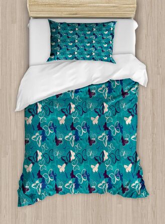 Набір підковдр метелик Двоспальне ліжко, жіночний візерунок, м'яка форма Найвища якість Підковдра з 2 предметів з 1 наволочкою, 170 x 220 см - 75 x 50 см, бірюзово-синій темно-фіолетовий