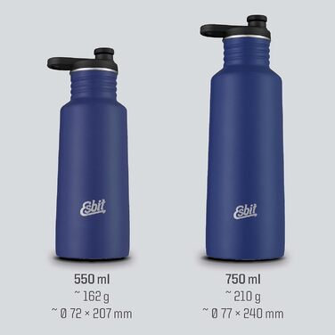 Пляшка для води 750 мл в - зі спортивною та петлевою застібкою - виготовлена з нержавіючої сталі (Sport & Loop Cap, 550 мл, Water Blue)