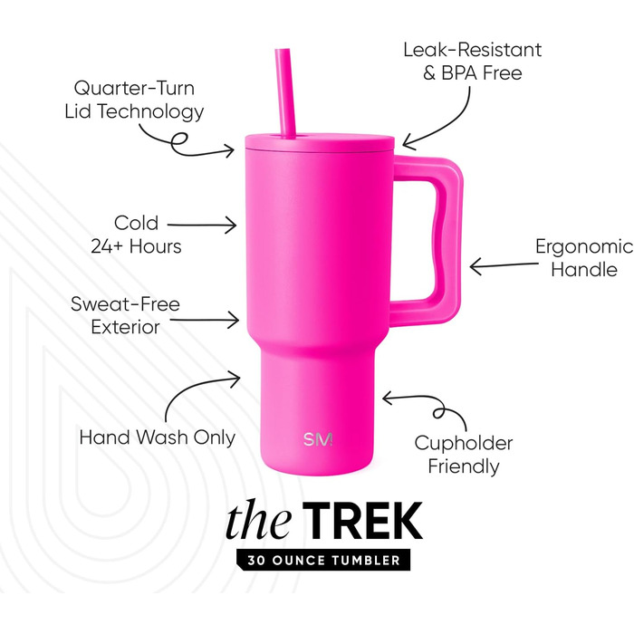 Термокружка Simple Modern з соломкою та ручкою | З ізольованої нержавіючої сталі | 890мл, Almond Birch (Raspberry Vibes) | Подарунок для жінок та чоловіків