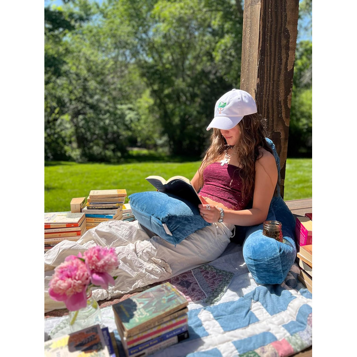 Storrejoy Велике крісло-лежак для читання з підголовником, кишенями та тримачем для книги/планшета (антрацит, блакитний)