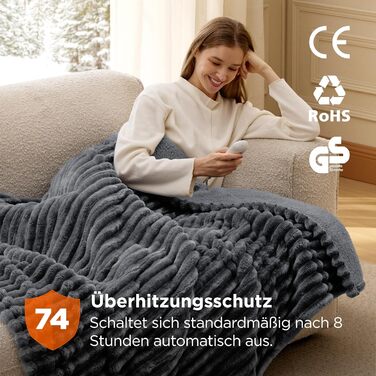 Електрична ковдра BEDSURE з автовимкненням, 130x180 см, сіра - ідеальний подарунок для жінок та мами на Різдво