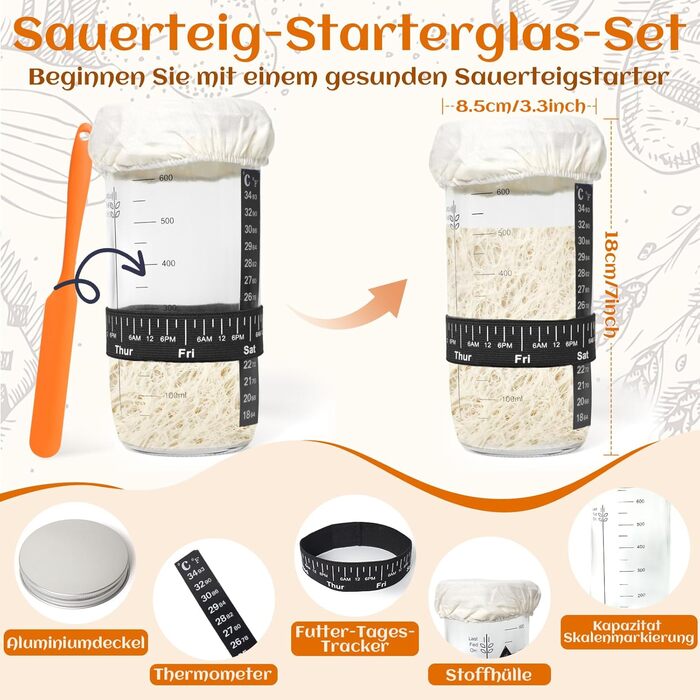 Набір для закваски з плетеного ротангу: корзини (23см круглі, 25см овальні), скребок для тіста, тканинний вкладиш, мішалка та інше | Професійне аксесуар для випічки хліба