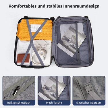 Набір валіз LALAHO 2 шт. з косметичкою, ABS+PC, телескопічний ручка, ручна поклажа, градієнтний дизайн (Чорний-2)