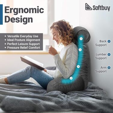 Велике читальне крісло-подушка Softbuy 78,7 см з підголовником, регульована XL-подушка для ліжка, м'яке крісло для дорослих з підлокітниками, ідеально для читання та відпочинку, велике X-Large