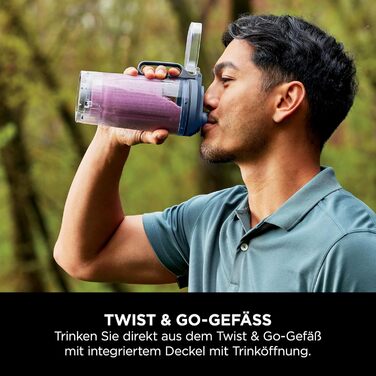 Портативний блендер Ninja Blast Max - 570 мл, акумуляторний, з чашею та кришкою, 3 функції, для смузі та протеїнових коктейлів (Marineblau)