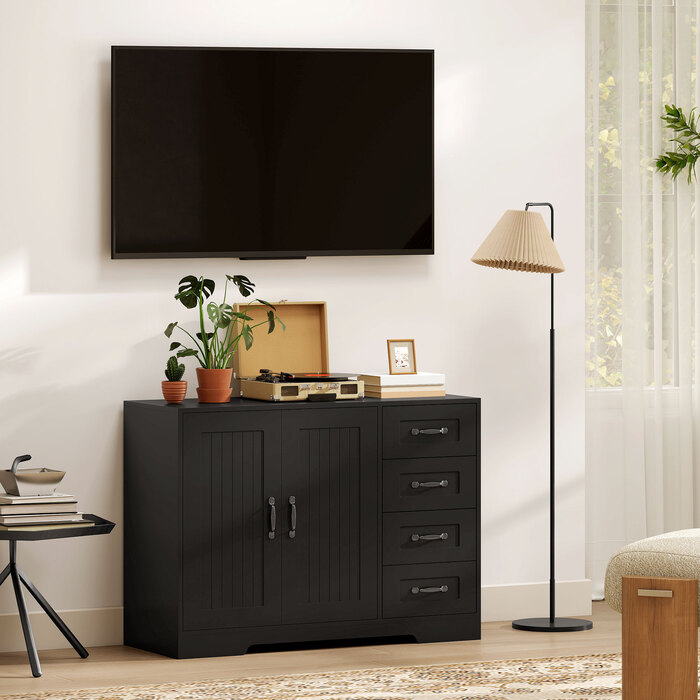 HOMCOM Тумба-консоль, комод, сучасний стиль, 4 висувні ящики, 1 шафка, 105 x 40 x 76 см, чорний