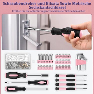 Набір інструментів Sundpey 281 предметів в кейсі рожевого кольору: набір гайкових ключів, викруток, шестигранників, плоскогубців