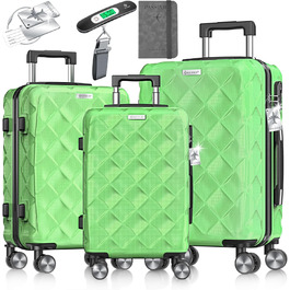 Набір валіз KESSER® 3 шт. | ABS валізи з кодовим замком, ваговою шалькою та органайзером для документів, 360° колеса | Ручна поклажа та великі валізи для подорожей та бізнесу (Apple Green)