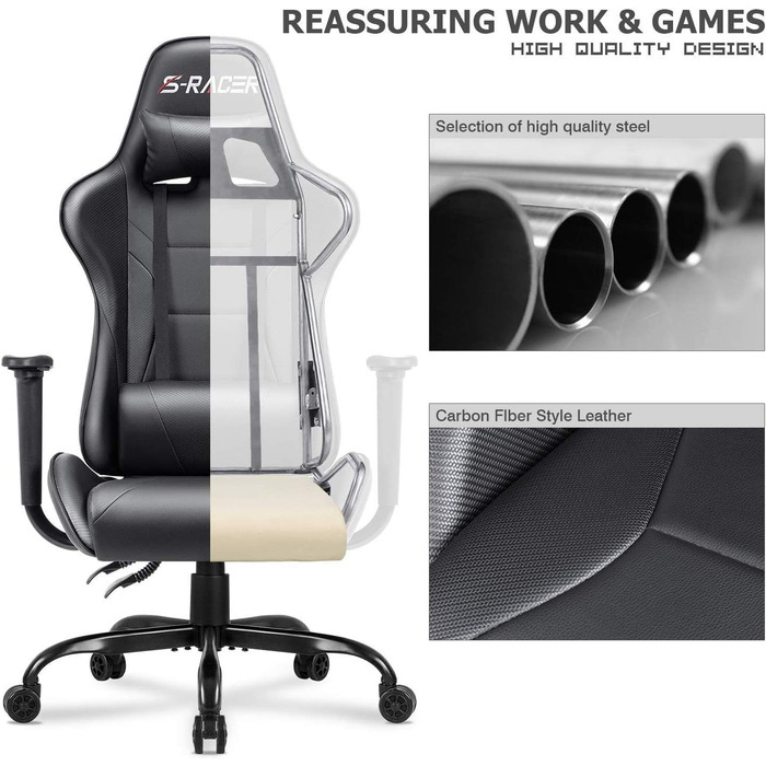 Ігрове крісло Homall, ергономічне офісне крісло (сіре)