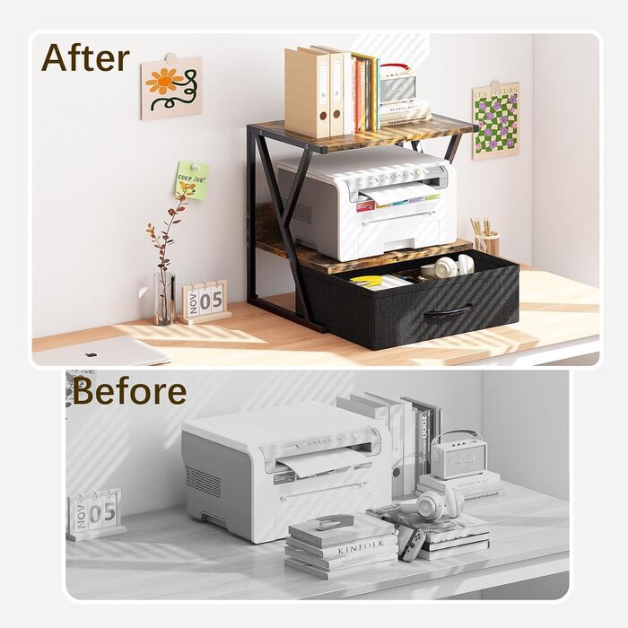 Стійка для принтера з ящиком, коричнева - органайзер для офісу, дому, школи