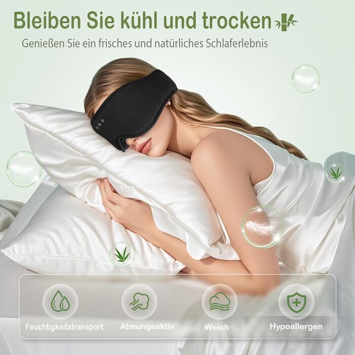 Маска для сну з навушниками Musicozy | 3D маска для сну з Bluetooth 5.4, м'яка бамбукова тканина, для подорожей та відпочинку