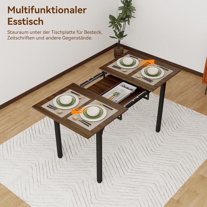 Розсувний стіл Artethys 105/150x70 см - індустріальний обідній стіл для кухні, вітальні, їдальні. Прямокутна стільниця, дерев'яний стіл на металевих ніжках, на 4-6 осіб