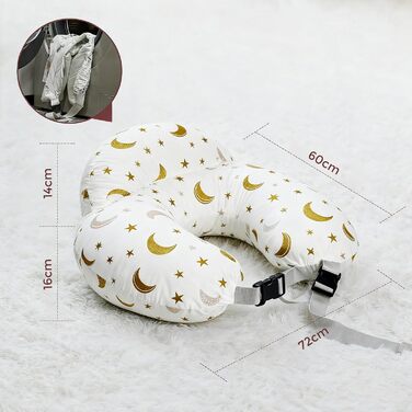 Подушка для годування Momcozy Stillkissen з безпечним бортиком – ергономічна подушка для годування та підтримки з регульованим ремінцем та знімним бавовняним чохлом, Медовий дощ (бежевий та помаранчевий)