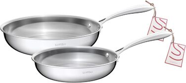 Набір сковорідок SANFELA 5-шарівний з нержавіючої сталі (24+28 см), сумісний з індукцією, для духовки та посудомийної машини