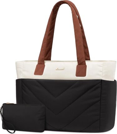 Сумка для ноутбука LOVEVOOK 15.6 дюймів, жіноча: шопер, велика робоча сумка, для навчання, універсітету, бізнесу (чорно-біро-коричнева)