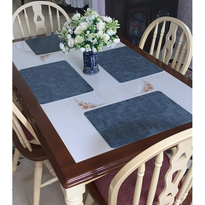 Набір тканих серветок з екошкіри для столу, вологостійкі, стійкі до плям, термостійкі, легко миються, PU серветки для кухні та обіднього столу (Темно-синій, 6 шт.)