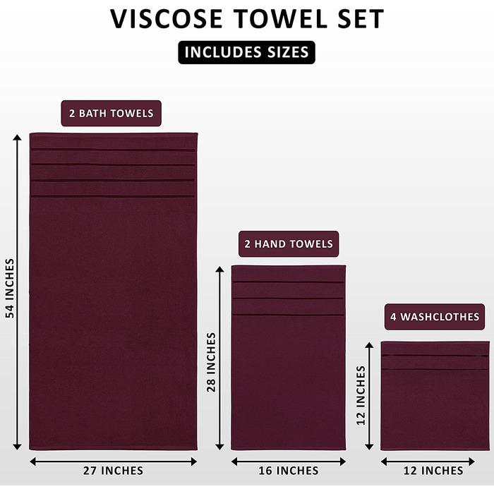 Утопія рушники-набір рушників з 8 предметів, віскозні рушники в смужку - кільце з бавовни-рушники з високою абсорбуючою здатністю (бордовий)