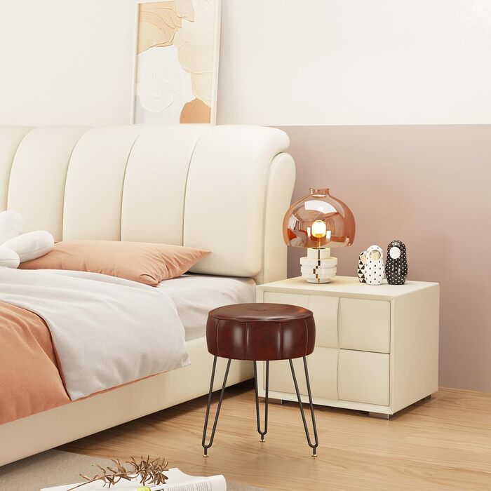 Пуф-стілець для макіяжу YMYNY, стильний пуф у вигляді гарбуза, багатофункціональний пуф для вітальні та спальні, 32 x 32 x 44 см (Коричневий)