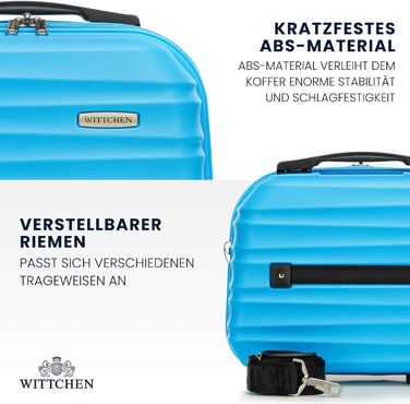 Набір валізWITTCHEN 3 в 1: велика, середня, маленька. Валізи на колесах з ABS, з кодовим замком, 4 колеса, Groove Line. Підходить для Lufthansa, Eurowings, Ryanair, Condor. (Синій, косметичка)