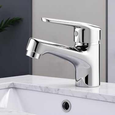 Змішувач для умивальника Ibergrif M11050 з одним важелем, високий (60 мм), хром, без підйомника, керамічна картридж, без крапель, водозберігаючий, 3/8″ з'єднання