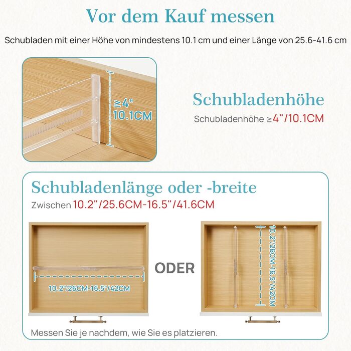 Організатори для шухляд Vtopmart (8 шт.) - регульовані, прозорі, 25.6-41.6 см