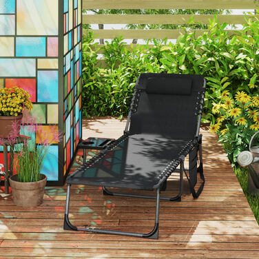 Шезлонг для відпочинку на сонце, розкладний садовий шезлонг з подушкою для голови, лежак з регульованою спинкою у 5 положеннях, до 120 кг