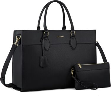 Сумка для ноутбука LOVEVOOK 15.6 дюймів, велика робоча сумка, шопер, акцентна сумка, водонепроникна сумка з PU шкіри, для бізнесу, роботи, навчання, чорна