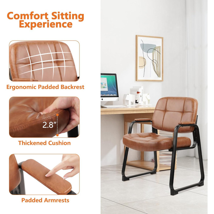 Крісла для відпочинку Big & Tall Clatina з підлокітниками, шкіра, стаціонарна база, без коліс, для офісу, лобі, дому, переговорів, конференцій, зони відпочинку, коричневий, 1 шт.