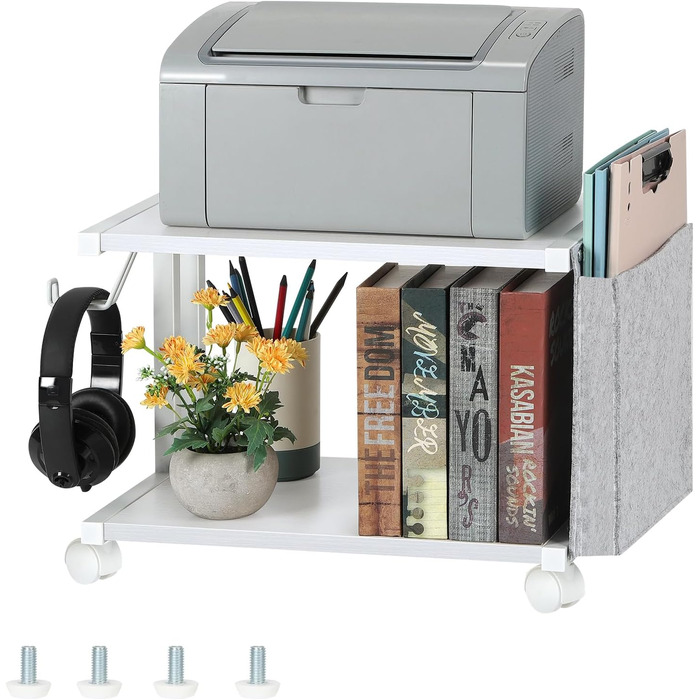 Друкерний стіл Shinoske з 2 рівнями, ролик з дерева та металу, 45x29x33 см. Підходить для принтера, сканера, факсу, офісу та дому