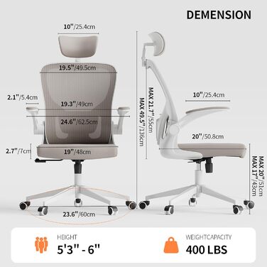 Офісний стіл Monhey: ергономічний крісло з регулюванням висоти, поворотне, з відкидними підлокітниками, дихаюча сітка, регульована підголовник та інтелектуальна підтримка попереку – для дому та офісу (01beige)