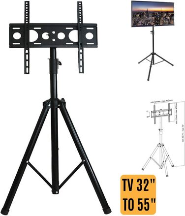 Штатив для телевізора YFLY: регульована висота, для плоских екранів 81-139.7 см, чорний
