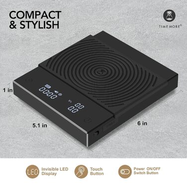 Ваги для кави TIMEMORE Basis Plus, цифрові, з таймером, до 2000 г (чорний)