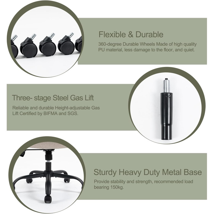 CASTLOVE Ергономічне крісло для офісу, комп'ютерне крісло, крісло для начальника з підйомними підлокітниками, висока спинка, функція гойдання, регульована висота, зручне, офісне крісло для дому, офісу, тканина, кремовий колір