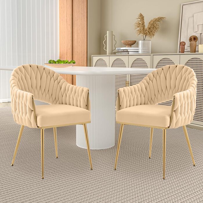Елегантні обідні стільці Samt 2 шт. з підлокітниками, для вітальні, кухні, балкону. Білий (Бежевий)