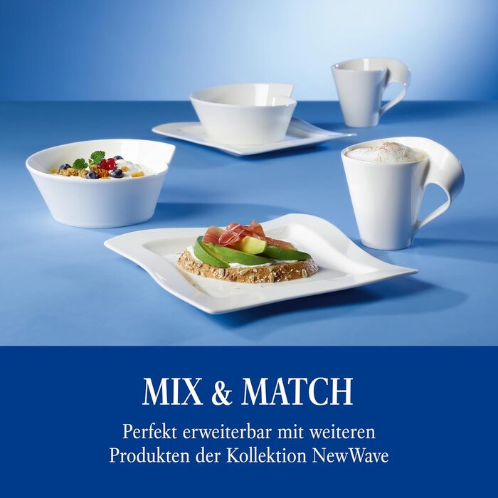 Капучино-сервіз Villeroy & Boch NewWave Premium, 8 предметів на 4 персони, білий, хвильовий дизайн, для посудомийної машини та мікрохвильової печі