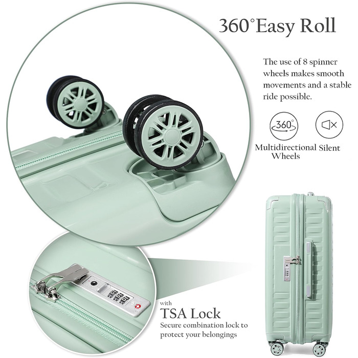 Набір валіз Sea Choice Matcha Grün: 4 шт. (55/65/75 см) з жорстким корпусом, захистом кутів, TSA-замком та косметичкою