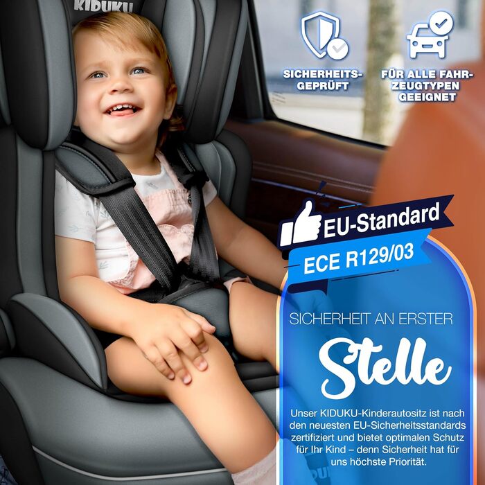 Автокрісло KIDUKU® 9-36 кг (1-12 років) 3-в-1, ECE R129/03, Група 1/2/3, чорний/сірий