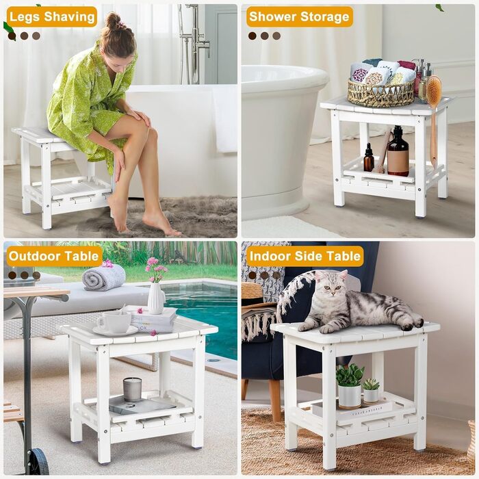 Двоярусний душовий стілець NALONE з HDPE, сучасний дизайн, антиковзні накладки, ергономічний та водонепроникний квадратний стілець для душу