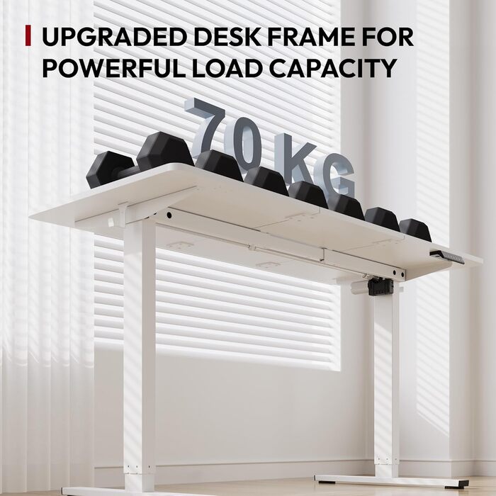 Регульований стіл Sanodesk 110x54 см – компактний стоячий стіл з аксесуарами, для маленьких приміщень, з антиколізійним захистом (білий)