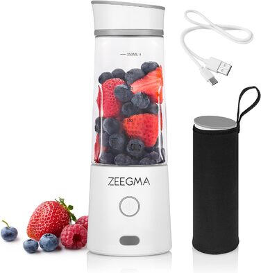 Портативний блендер ZEEGMA Vitamins GO для коктейлів та смузі 300 Вт, персональний блендер, міні-блендер 450 мл з 6 лезами, 2 швидкості акумулятора 5000 мАг, 25 застосувань на одному заряді ВІТАМІНИ GO білий