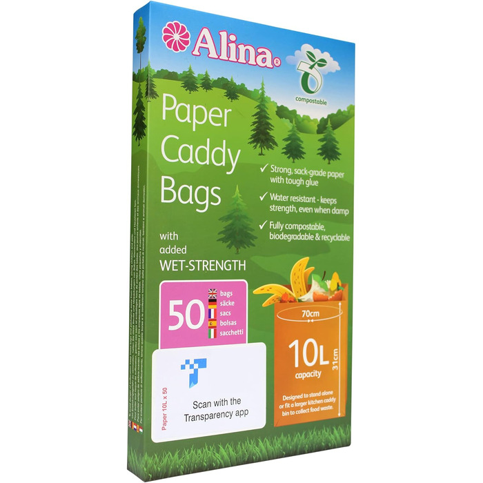 Компостований паперовий мішок для сміття/Мішок для контейнерів для харчових відходів/біорозкладний паперовий пакет 10 л (коричневий, 100 пакетів) (50 шт. (1 упаковка))
