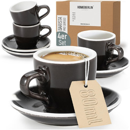 Набір еспресо-чашок HOMEBERLIN® Barista Pro - 4 шт. по 80 мл з підставками - преміум якість, ручна робота, темний глазур