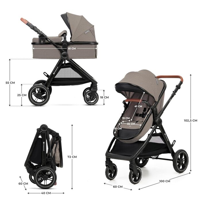 Дитяча коляска Kinderkraft ESME 3-в-1: комплект, до 22 кг, автокрісло I-size, бежевий колір