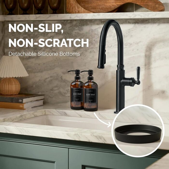 Набір дозаторів для мила 2 шт. з нержавіючою помпою, набір для кухні та ванної кімнати, скляні дозатори 475 мл, вологостійкі етикетки, колір: бронзовий